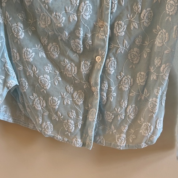 Jeanette Kastenberg Vintage Blouse Sz Medium Sheer Pale Green with Flowers - Picture 4 of 8